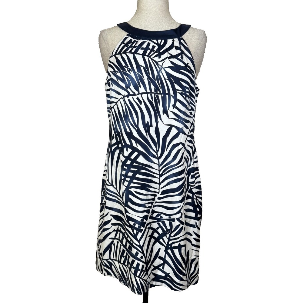 Vineyard Vines Ocean‎ Terrace Dress Womens 10 Blue Silk Palm Tropical Halter NEW